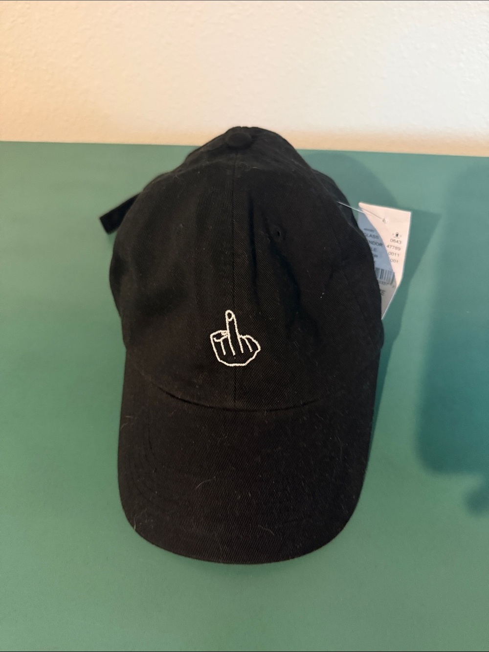 Black Embroidered Middle Finger Hat